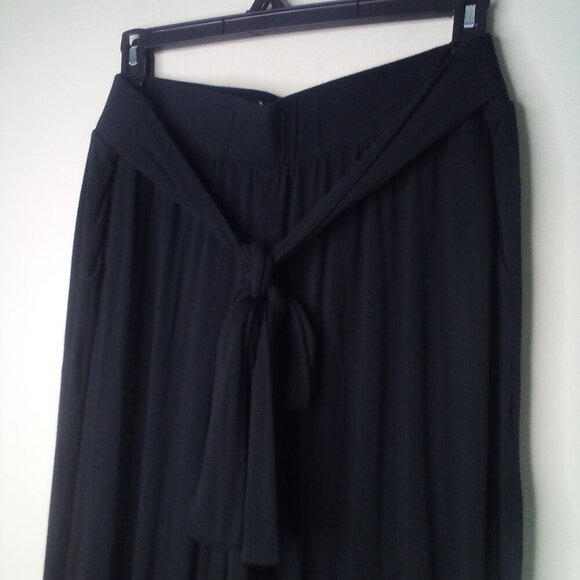 New York & Co Pants Women XL Cropped Wide Leg Attached Belt Stretch Black - Picture 3 of 14